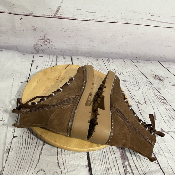 Steve Madden Rainier Womens Size 8.5 Brown Leather Faux Fur Lug Boot Combat - Picture 6 of 9